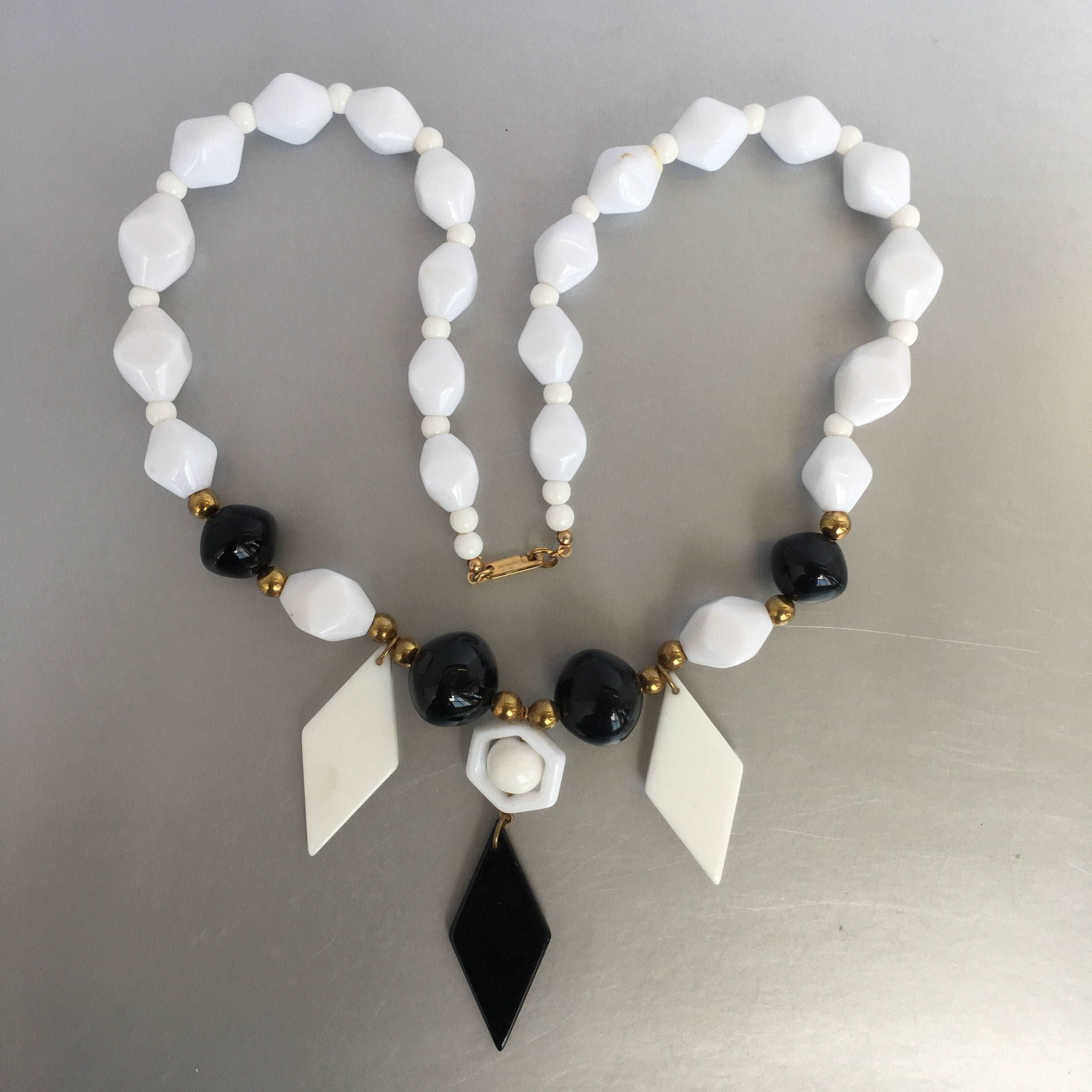 Carol Dauplaise Black White Necklace Vintage Plastic Jewelry
