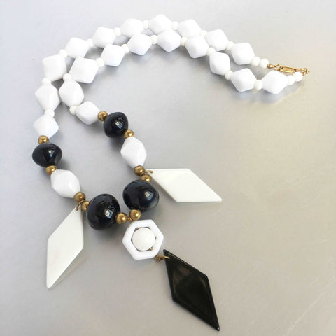 Carol Dauplaise Black White Necklace Vintage Plastic Jewelry