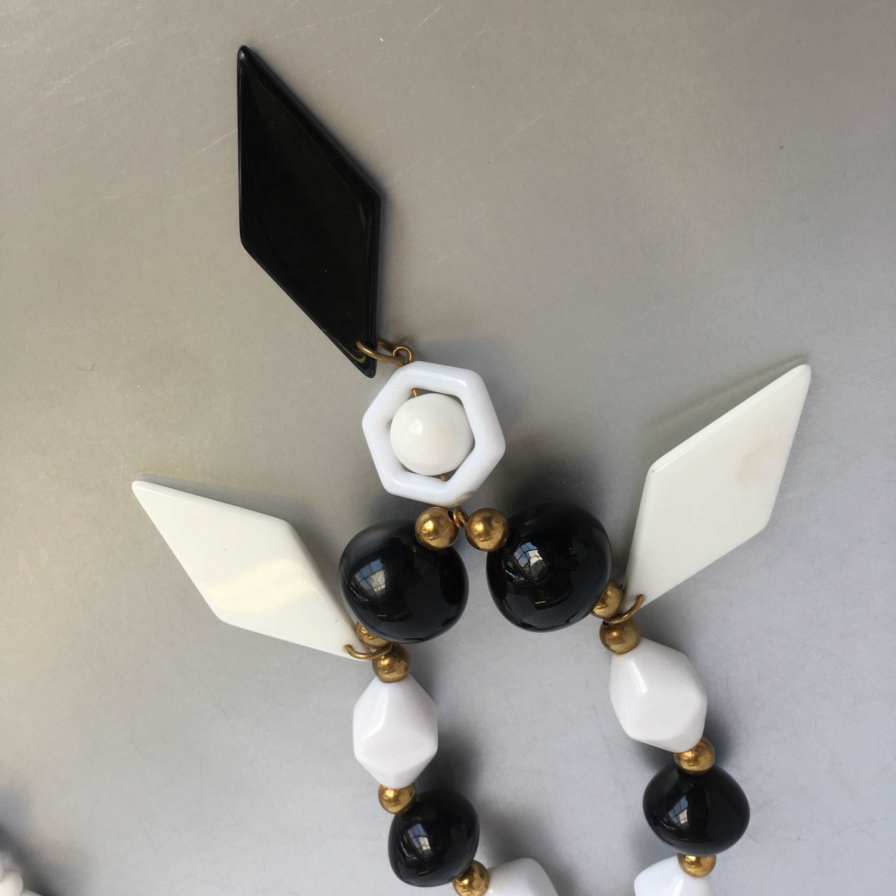 Carol Dauplaise Black White Necklace Vintage Plastic Jewelry