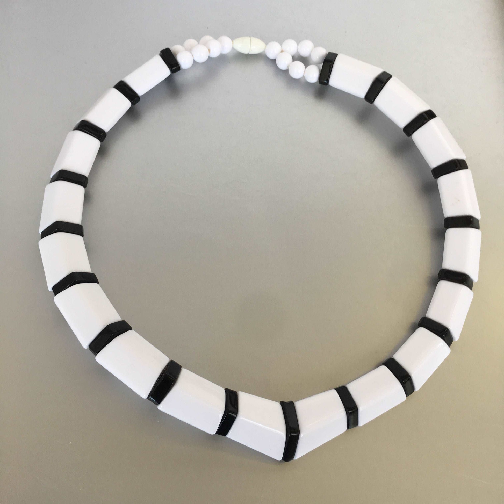 Black and White Framed Necklace Vintage Plastic Jewelry