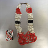 Black Red White Seed Beads Statement Necklace Vintage Jewelry