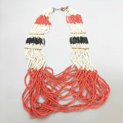 Black Red White Seed Beads Statement Necklace Vintage Jewelry