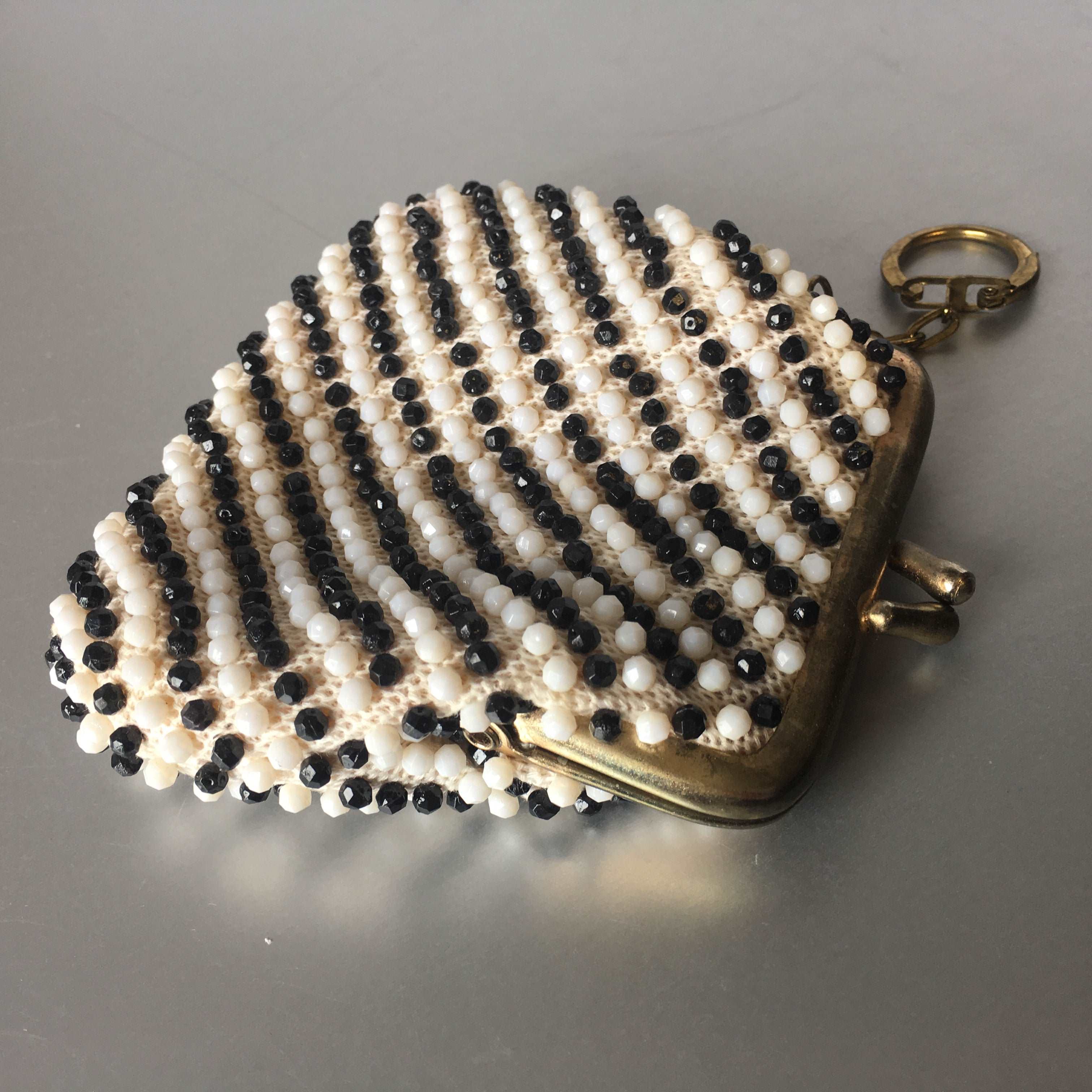 Black White Crystals Coin Purse Keychain Little Bag Vintage Accessories