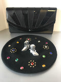 Black Patent Leather Envelope Clutch Bag Vintage Accessory