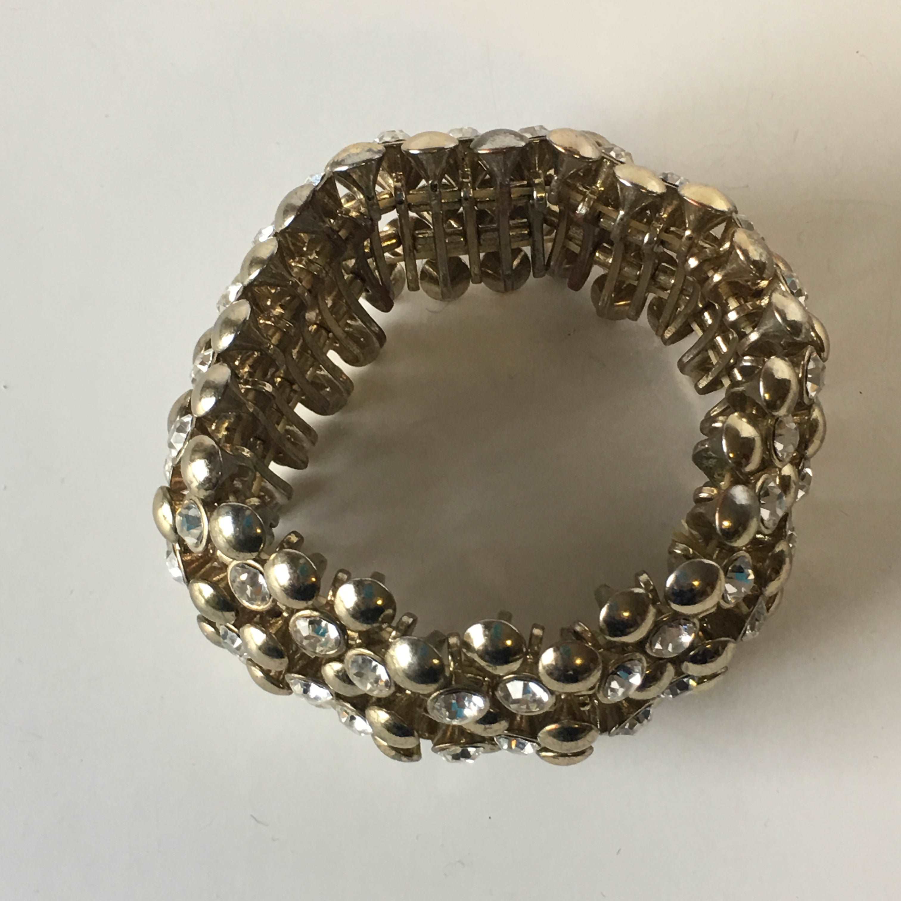 Bold Faux Diamond Rhinestones Expandable Bracelet Vintage Jewelry