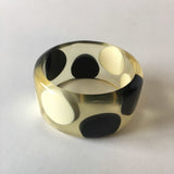 Black White Polka Dots Clear Resin Bangle Bracelet Contemporary Jewelry