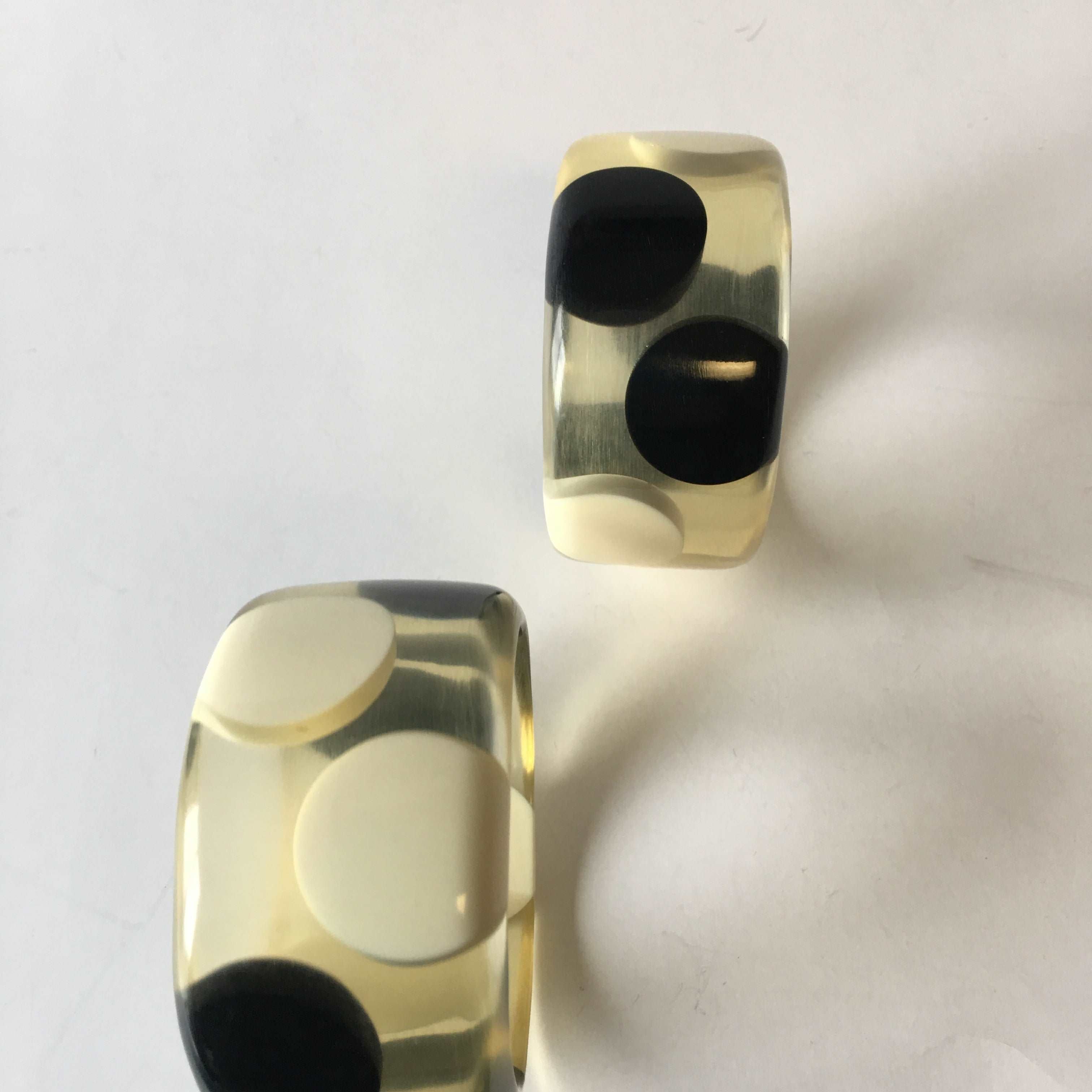 Black White Polka Dots Clear Resin Bangle Bracelet Contemporary Jewelry