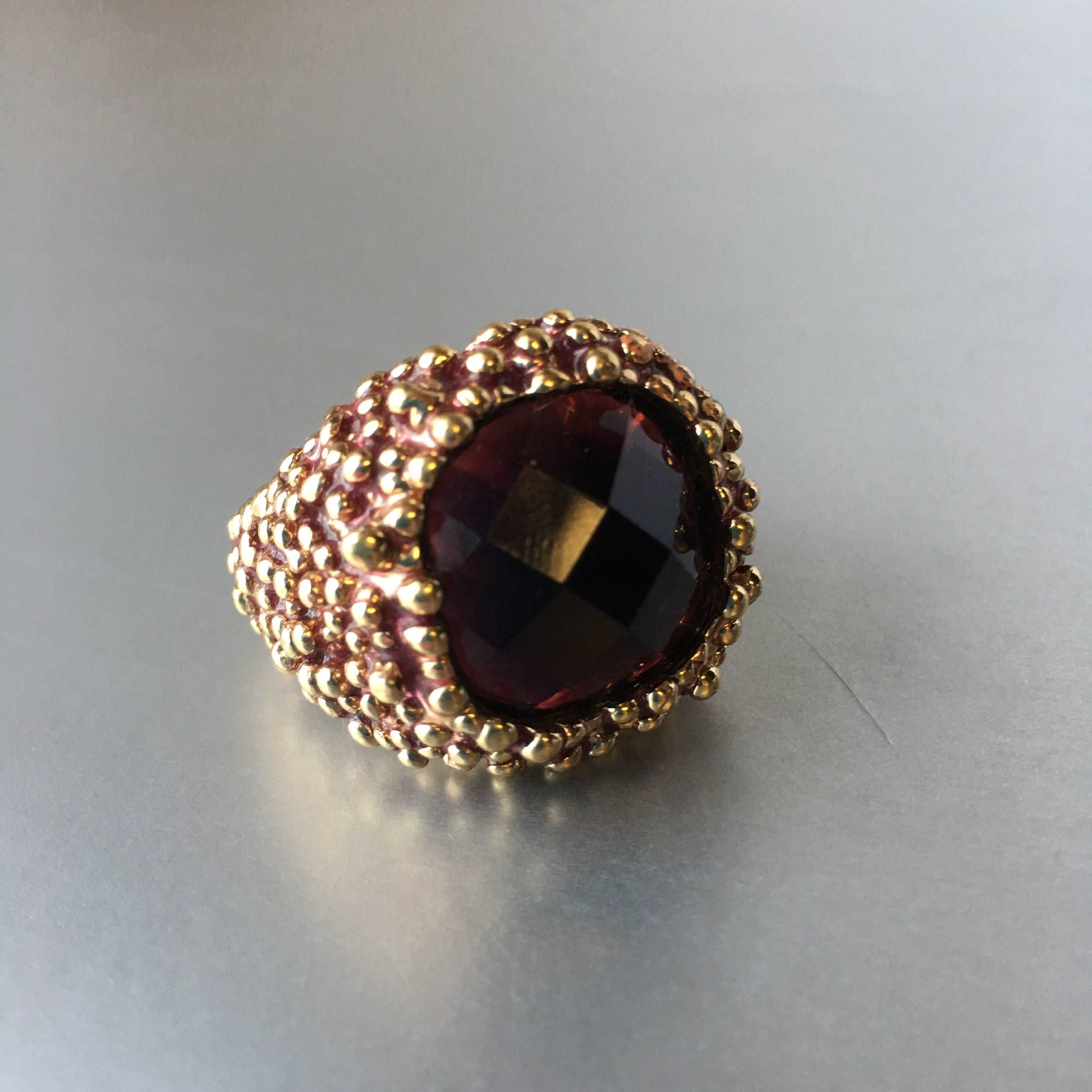 Brutalist Cocktail Ring Purple Amethyst Vintage Costume Jewelry