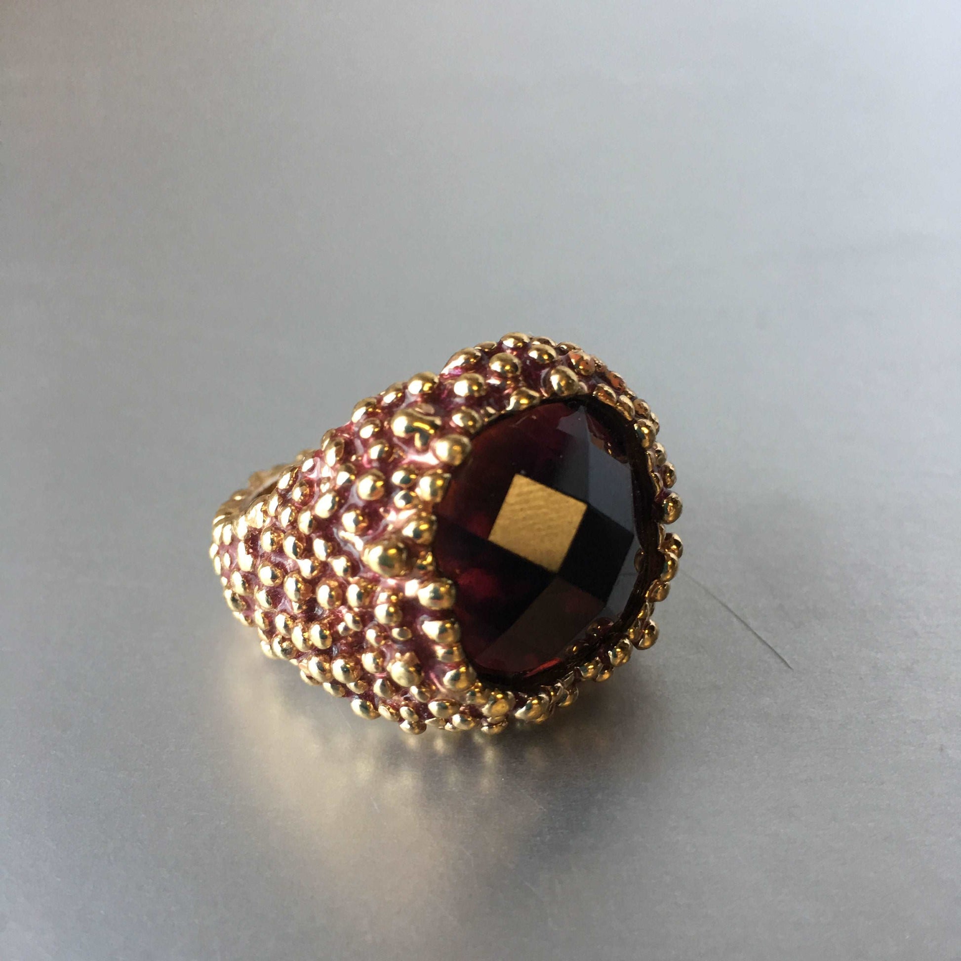 Brutalist Cocktail Ring Purple Amethyst Vintage Costume Jewelry