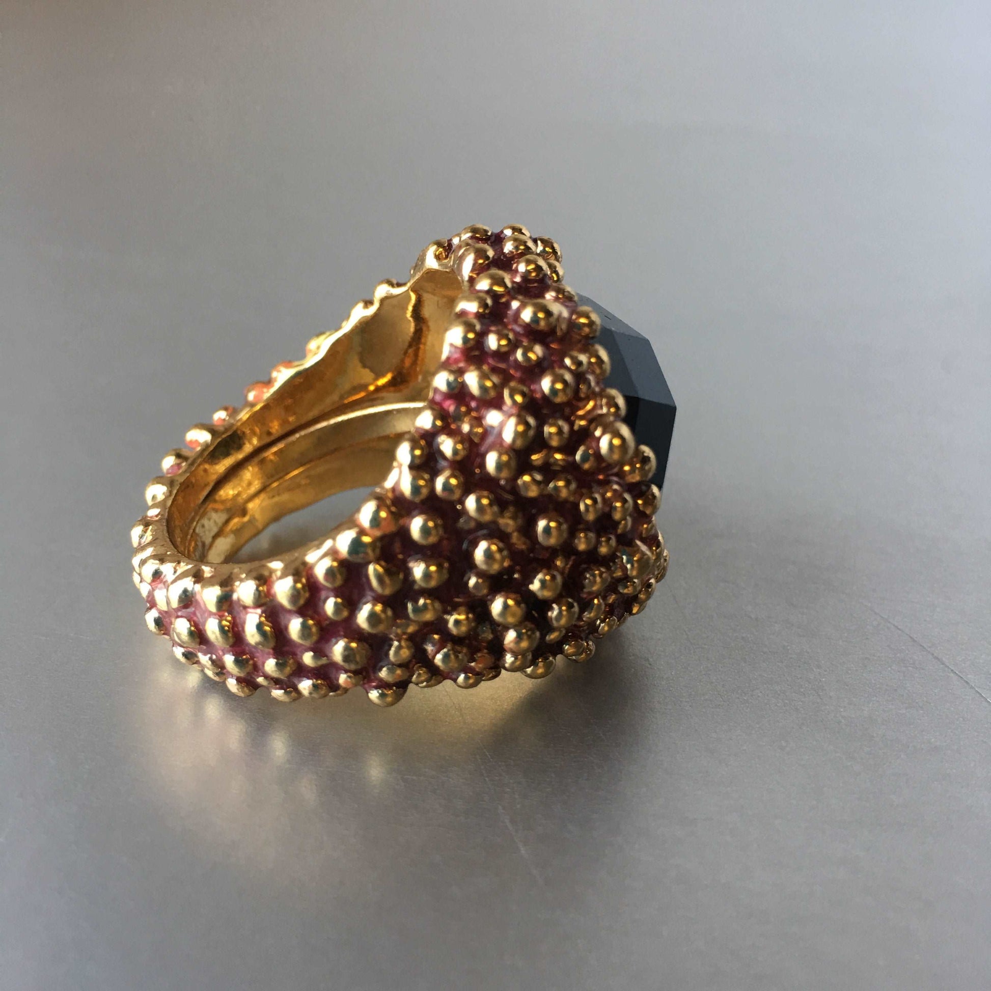 Brutalist Cocktail Ring Purple Amethyst Vintage Costume Jewelry