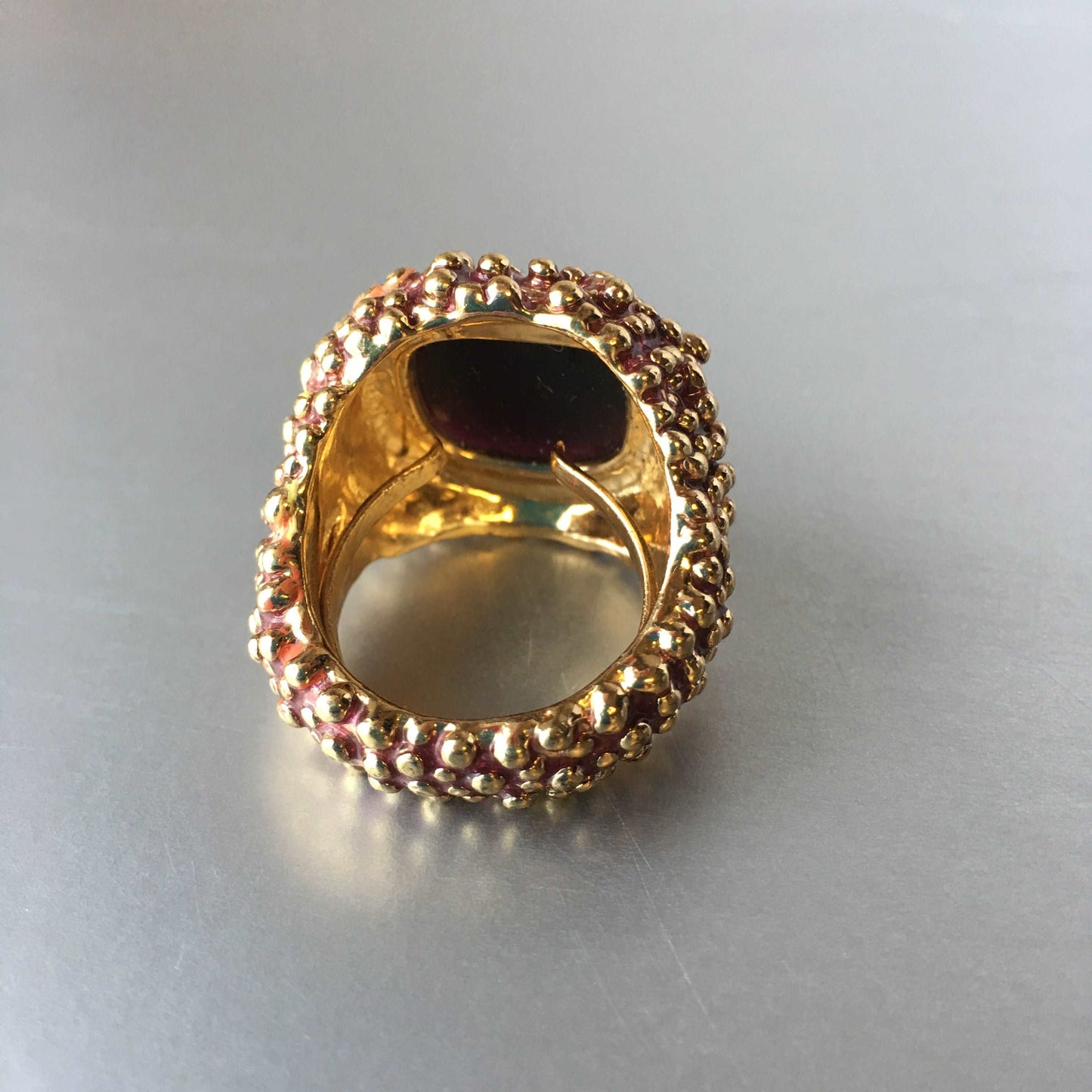 Brutalist Cocktail Ring Purple Amethyst Vintage Costume Jewelry