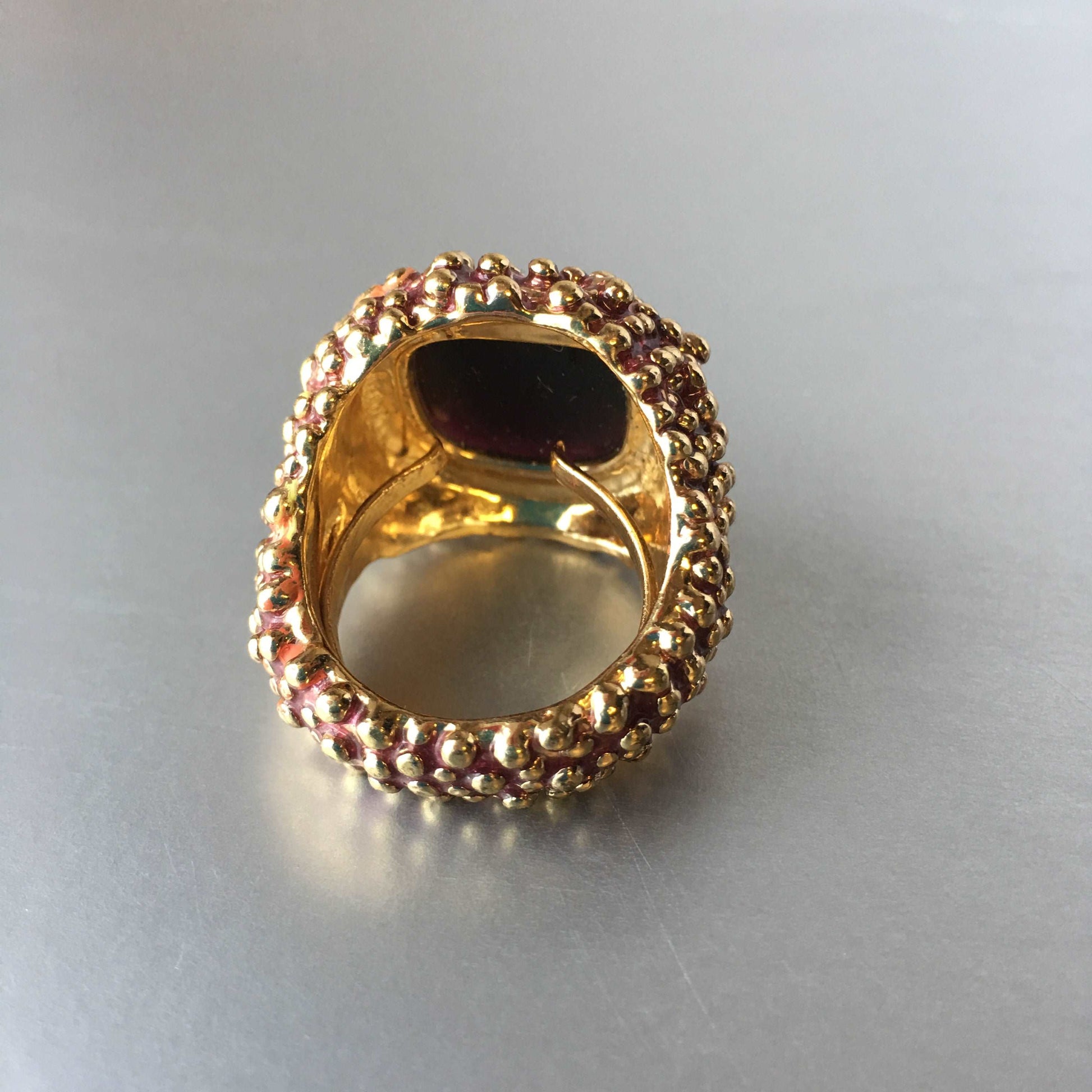 Brutalist Cocktail Ring Purple Amethyst Vintage Costume Jewelry