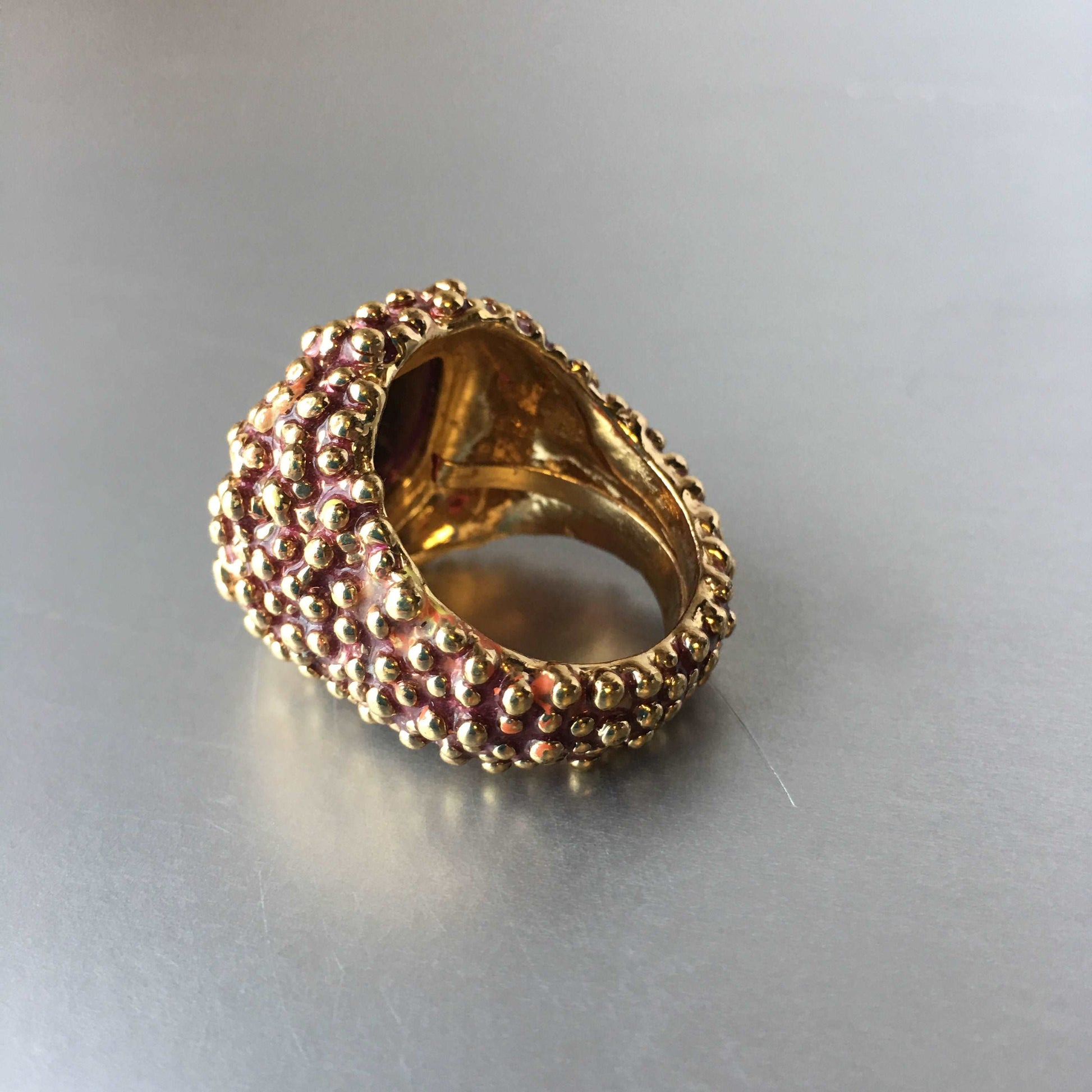 Brutalist Cocktail Ring Purple Amethyst Vintage Costume Jewelry