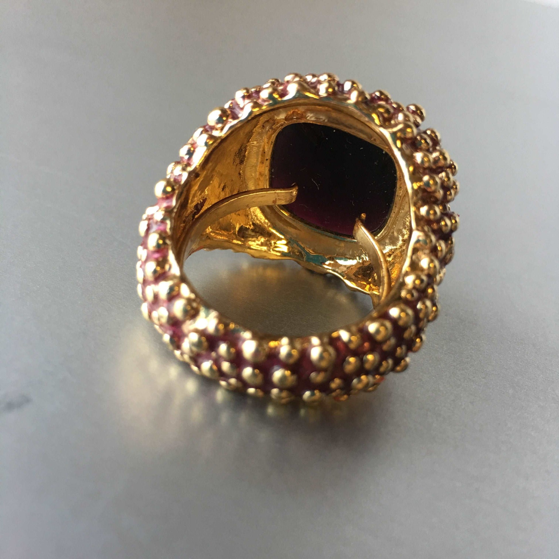 Brutalist Cocktail Ring Purple Amethyst Vintage Costume Jewelry