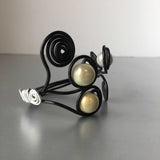 Black Silver Wired Cuff with Pearls Vintage Costume Jewelry