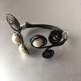 Black Silver Wired Cuff with Pearls Vintage Costume Jewelry