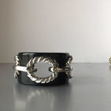 Black Resin Cuff Silver Rope Chain Bracelet Vintage Plastic Jewelry