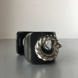 Black Resin Cuff Silver Rope Chain Bracelet Vintage Plastic Jewelry