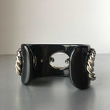 Black Resin Cuff Silver Rope Chain Bracelet Vintage Plastic Jewelry