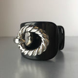 Black Resin Cuff Silver Rope Chain Bracelet Vintage Plastic Jewelry