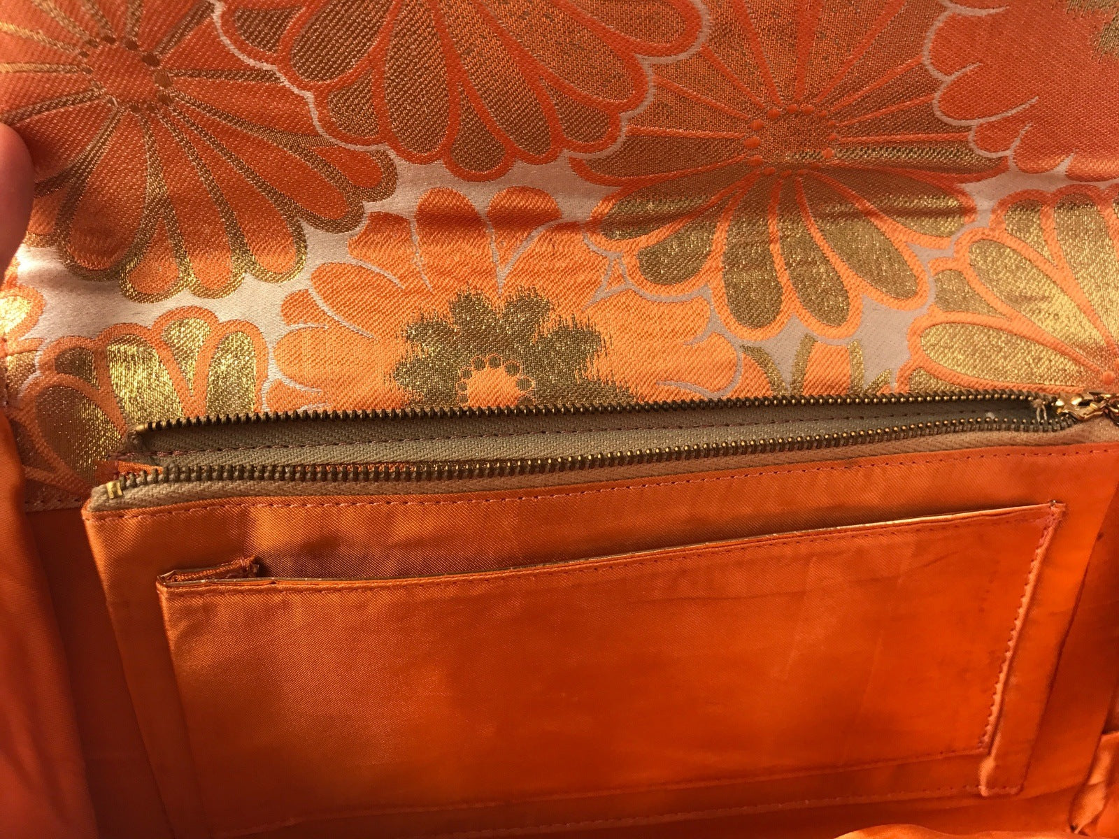 Silk Brocade Orange Clutch Bag Vintage Accessories