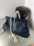 Navy Italian Leather Clutch Bag Vintage Accessories