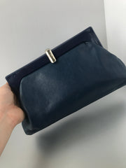 Navy Italian Leather Clutch Bag Vintage Accessories