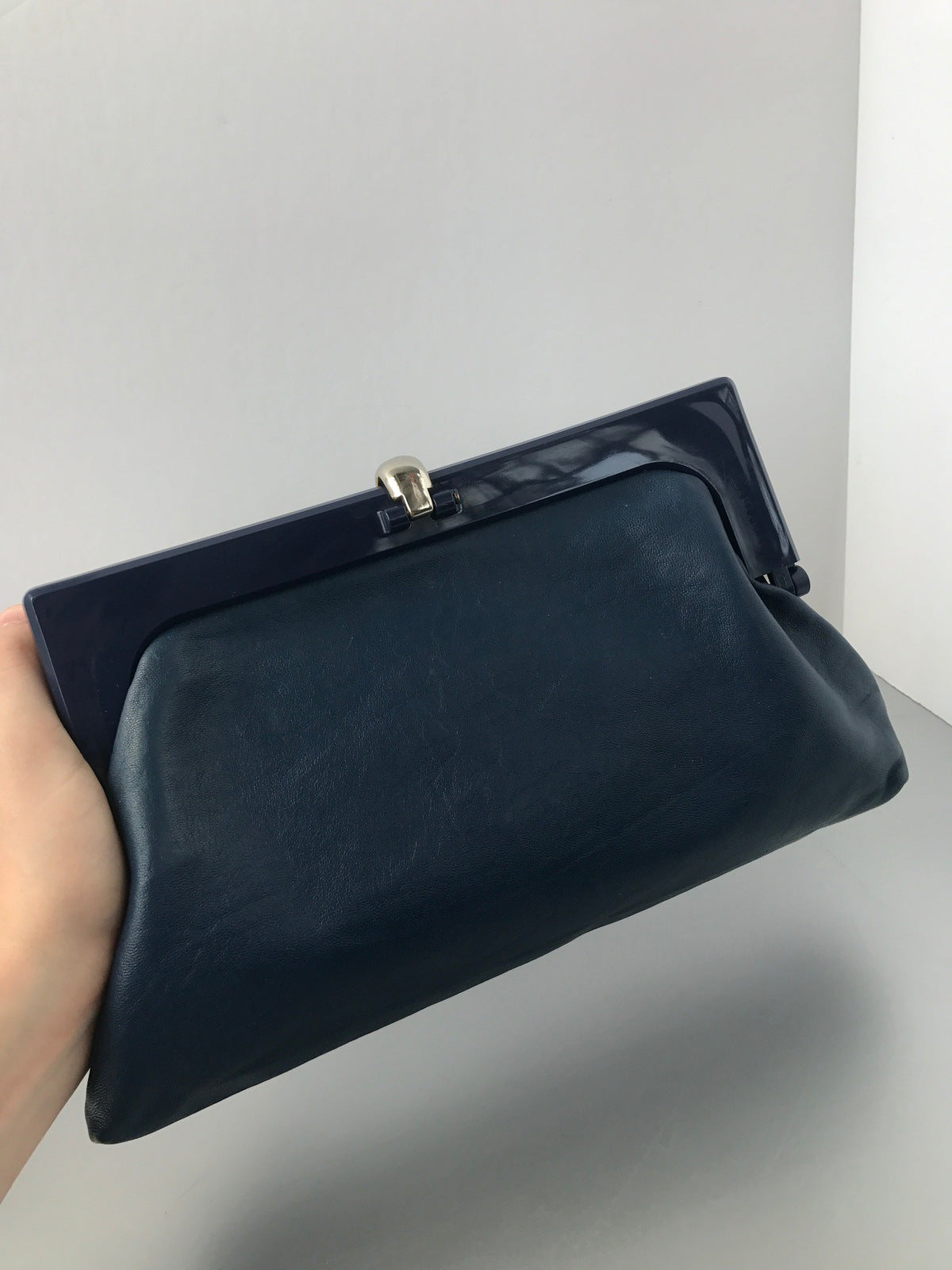 Navy Italian Leather Clutch Bag Vintage Accessories