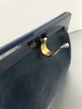 Navy Italian Leather Clutch Bag Vintage Accessories