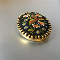 Floral Embroidered Pin Needlepoint Brooch Vintage Jewelry