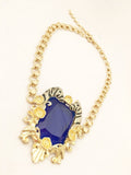 Massive Blue Pendant with Zebras Golden Chain Necklace Jewelry