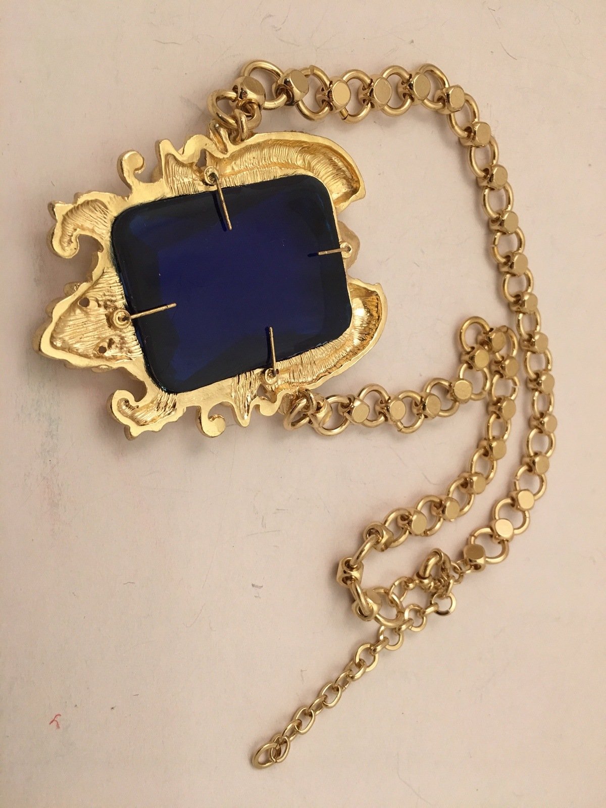 Massive Blue Pendant with Zebras Golden Chain Necklace Jewelry