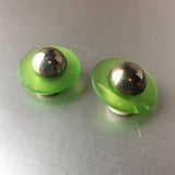 Modernist Green Silver Clip on Earrings Vintage Jewelry