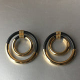 Vintage Gold Black Hoop Big Earrings