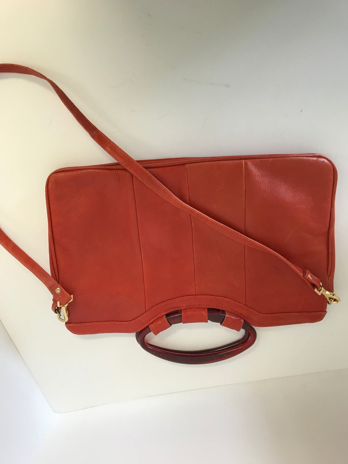 Orange Leather Handbag Purse Large Bag Vintage Accessories