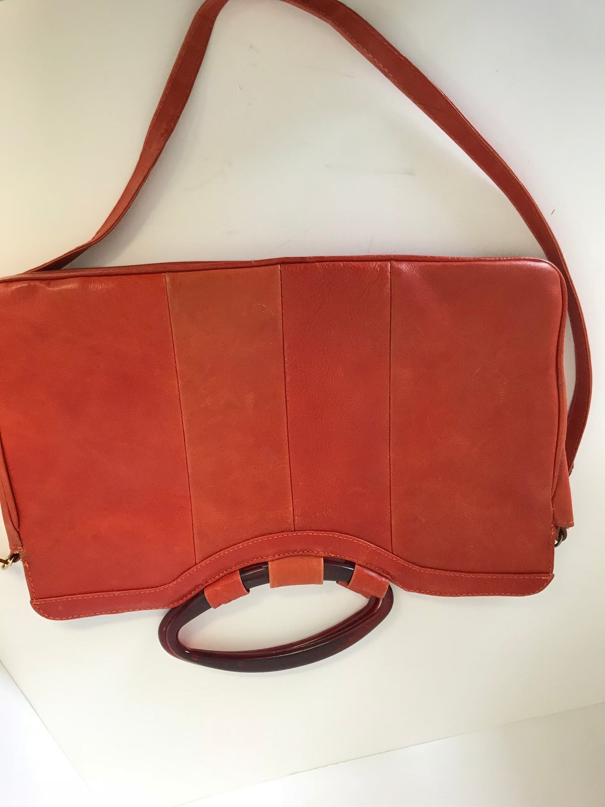 Orange Leather Handbag Purse Large Bag Vintage Accessories