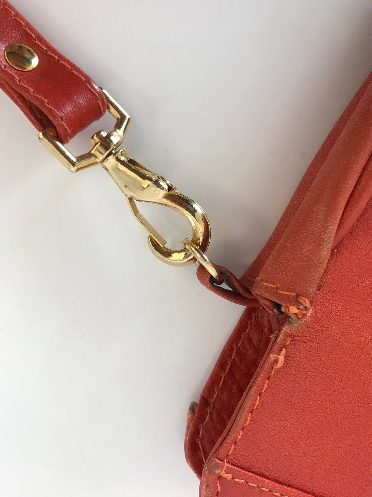 Orange Leather Handbag Purse Large Bag Vintage Accessories