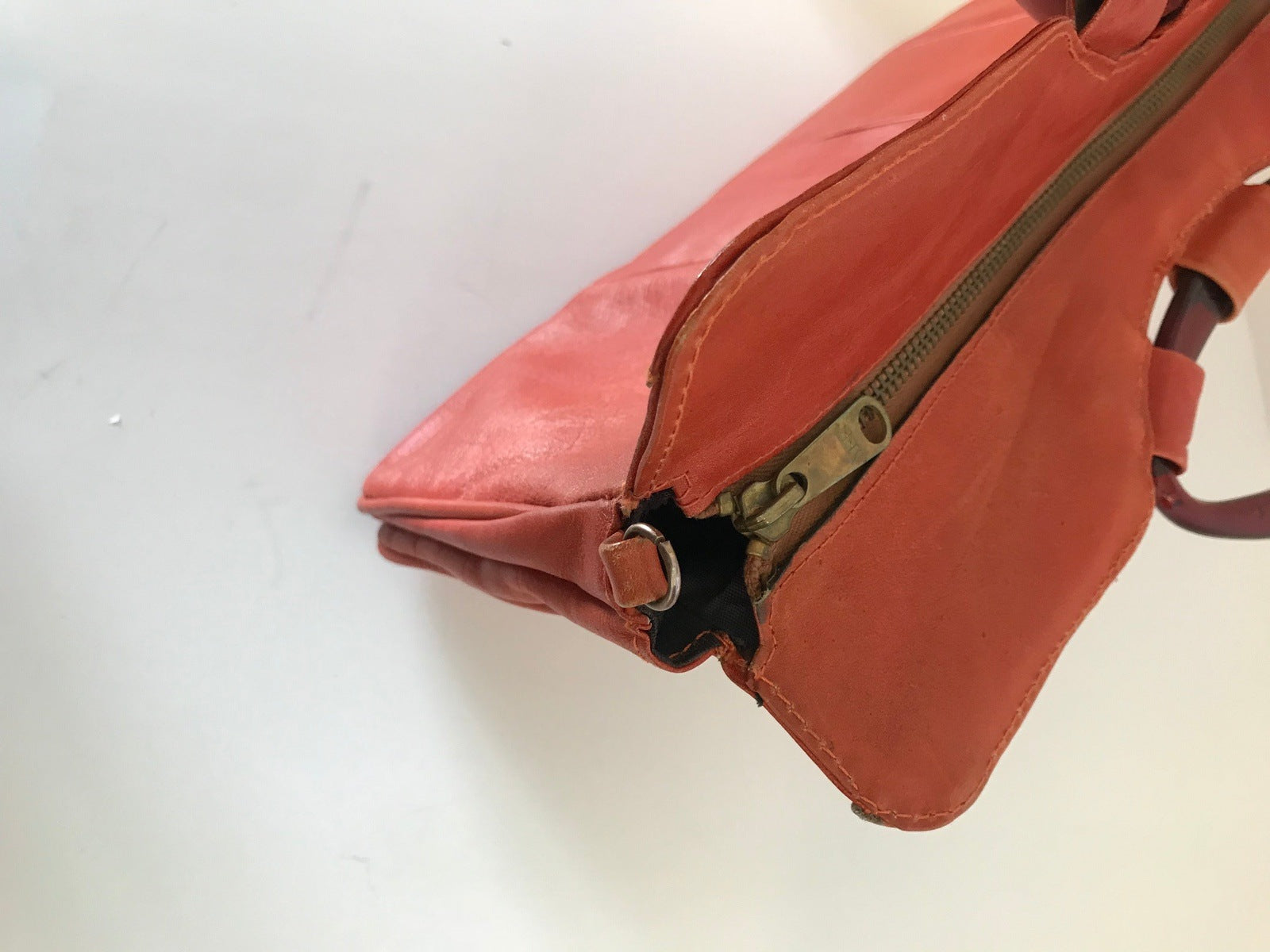 Orange Leather Handbag Purse Large Bag Vintage Accessories