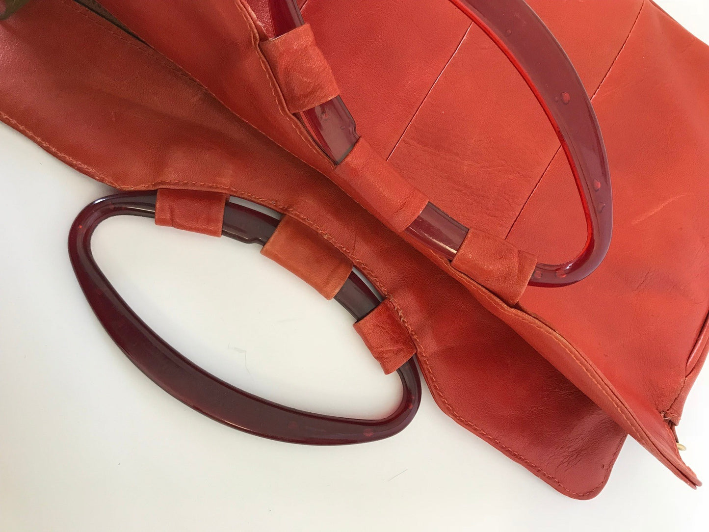 Orange Leather Handbag Purse Large Bag Vintage Accessories
