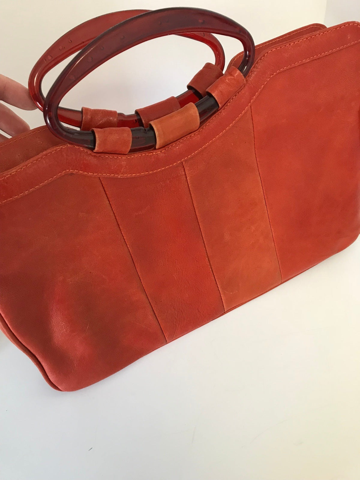 Orange Leather Handbag Purse Large Bag Vintage Accessories