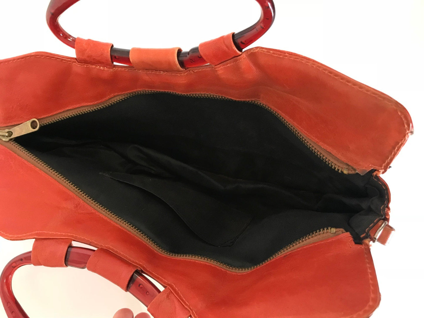 Orange Leather Handbag Purse Large Bag Vintage Accessories