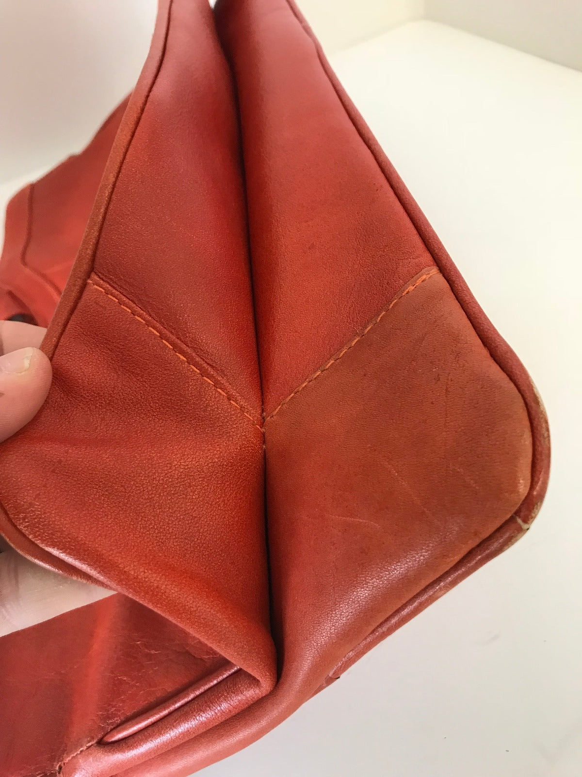 Orange Leather Handbag Purse Large Bag Vintage Accessories