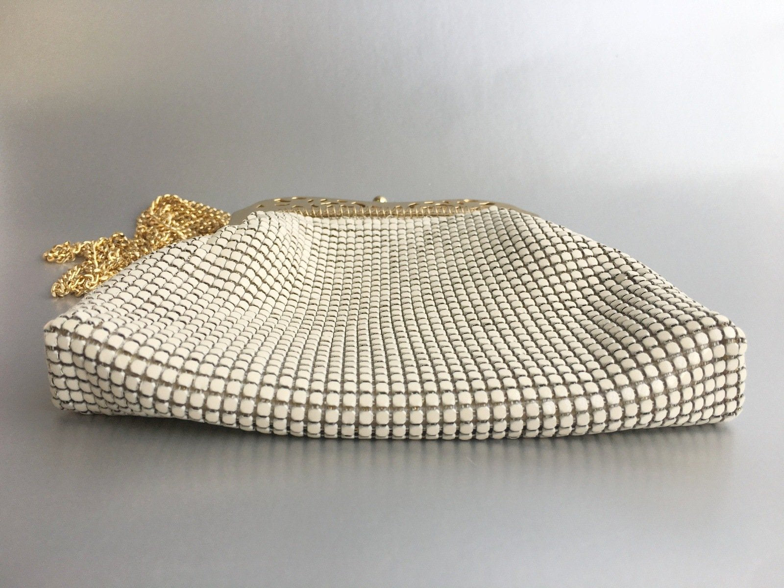 White Mesh Metal Purse Bag Vintage Accessory
