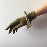 Green Gathered Nylon Gloves Vintage Accessory