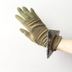 Green Gathered Nylon Gloves Vintage Accessory