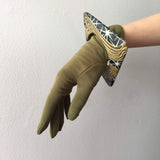 Green Gathered Nylon Gloves Vintage Accessory