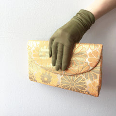 Green Gathered Nylon Gloves Vintage Accessory