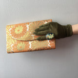 Green Gathered Nylon Gloves Vintage Accessory