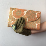 Green Gathered Nylon Gloves Vintage Accessory