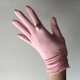 Pink Gathered Nylon Gloves Vintage Accessory